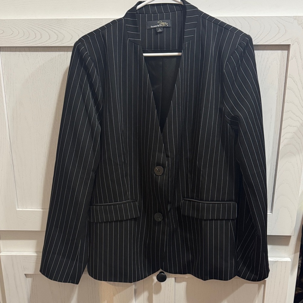 Suzanne Betro Black Blazer with White Stripes